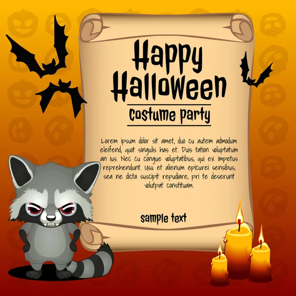 Banner feliz Halloween y mapache enojado — Archivo Imágenes Vectoriales