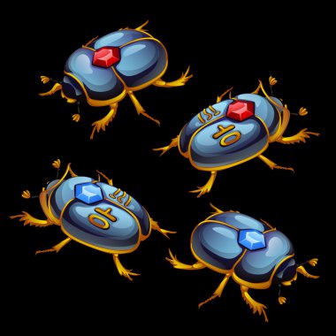 Set of Egyptian beetles with ruby and sapphire clipart