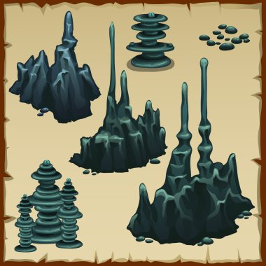 Set of grey stones stalactites clipart