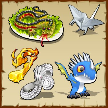 Dragon ayarla, ejderha görüntü ile farklı nesneleri