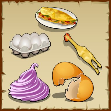 Tavuk, yumurta ve bir sandviç öğeleri kümesi