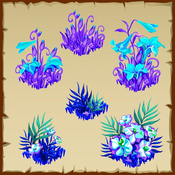 Gran conjunto de flores de hadas azul de lujo, seis artículos — Vector de stock