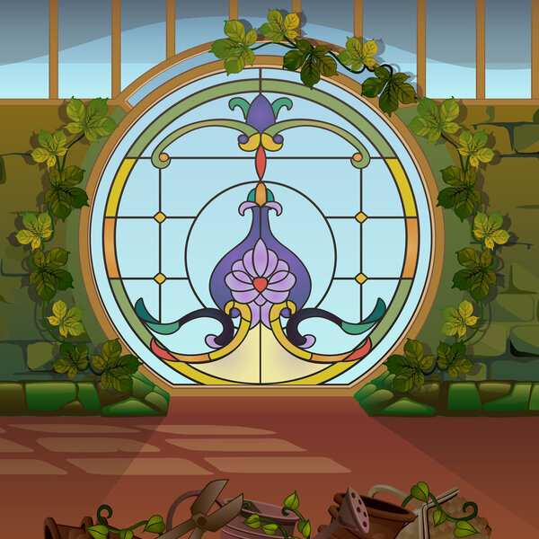 Mosaic round door with floral ornament