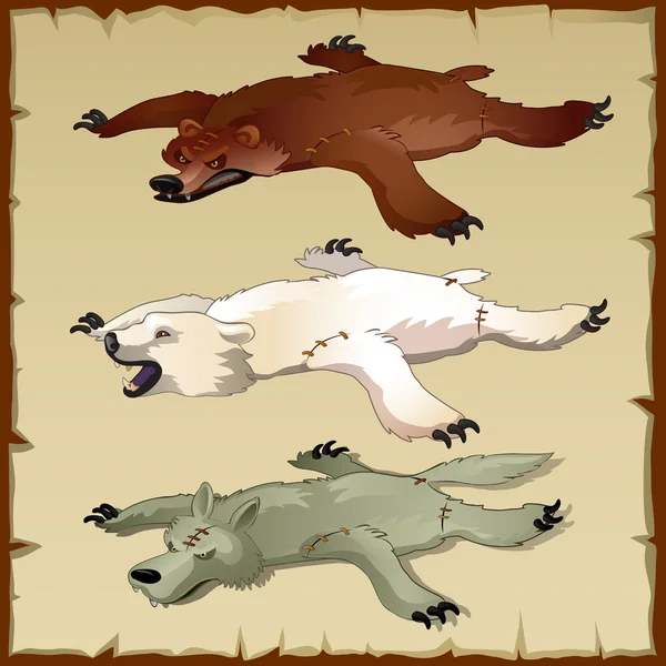 森の動物、クマとオオカミの皮セット — ストックベクタ