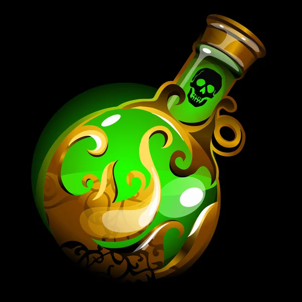 Ampoule verte en gros plan avec une potion magique — Image vectorielle