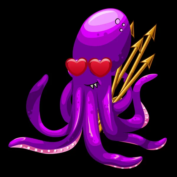 Love pink octopus with golden arrows — Stock Vector