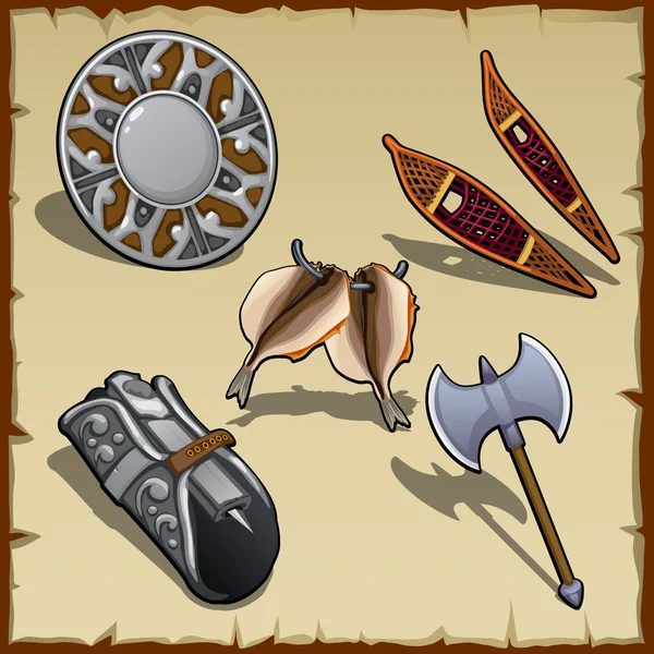 Vintage outfit of a medieval warrior, five items — Stock Illustration Vintage outfit of a medieval warrior, five items Stock Vector
