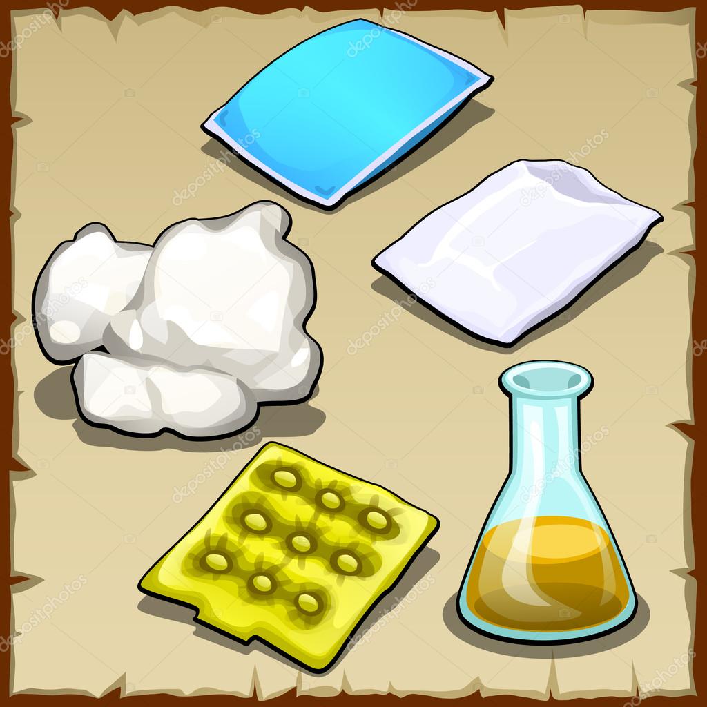 Chemist set of pillows, cotton and flasks
