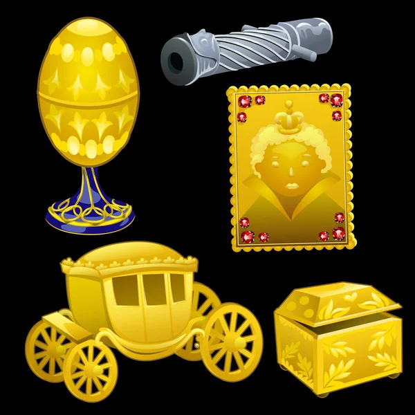 Набір золотих королівських предметів на чорному тлі — стоковий вектор