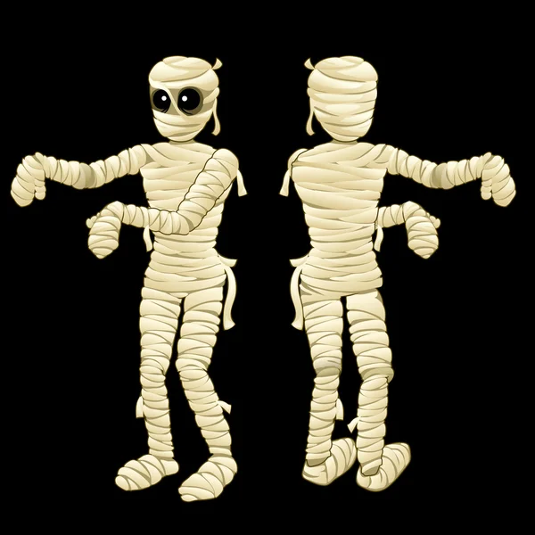 Две милые мумии с руками на черном фоне — стоковый вектор