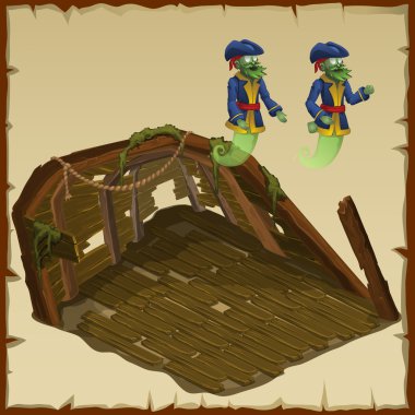 Enkaz bir antik gemi ve hayalet korsan