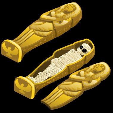 Closed sarcophagus and open one with the mummy clipart
