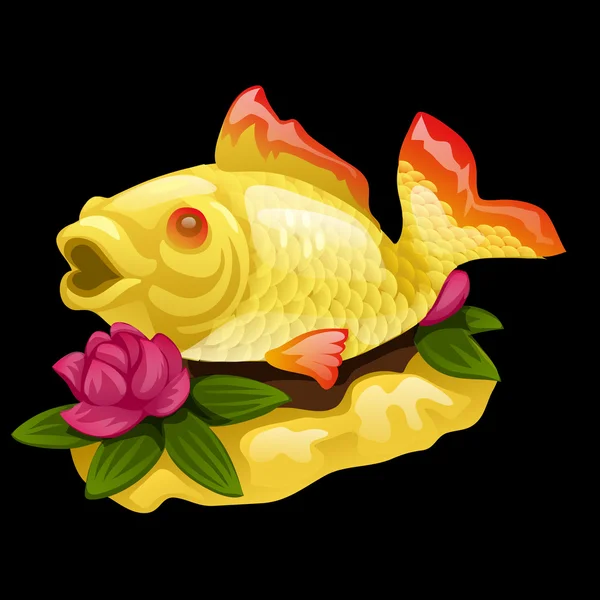 Золотая рыбка и вода Лили на черном фоне — стоковый вектор