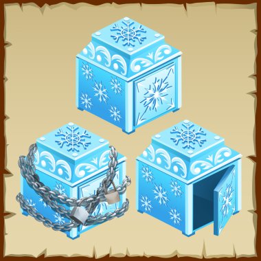 Buz, üç mavi göğüs açık ve kapalı