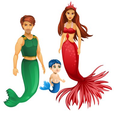 Deniz kızları, anne, baba ve çocuk ailesi