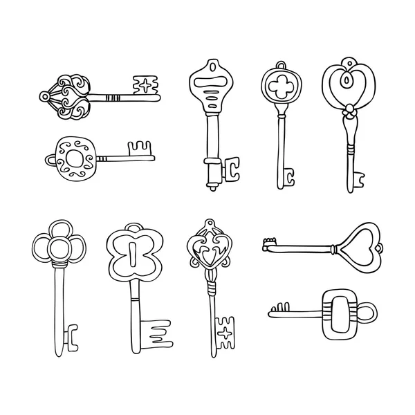 Conjunto de Vectores de Llaves Iconos. Claves modernas y antiguas. Tipos de Llaves — Vector de stock