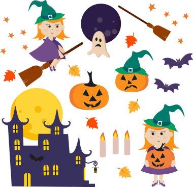 Vektör çizim Cadılar Bayramı simgeler koleksiyonu ile