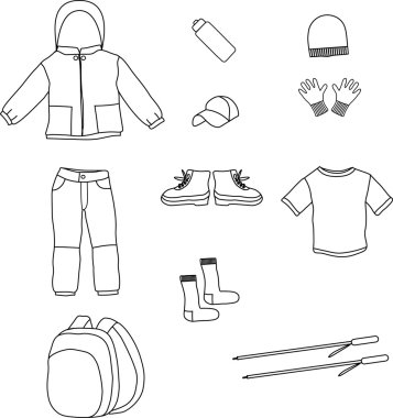 Kamp, yürüyüş, turizm el çekilmiş Icon set