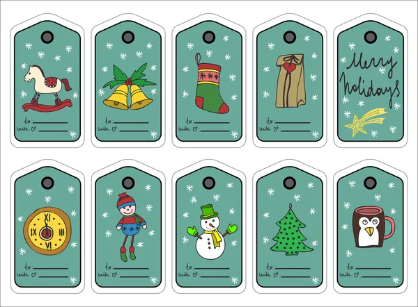 Étiquettes cadeaux de Noël, stikers et étiquettes. Vecteur — Image vectorielle