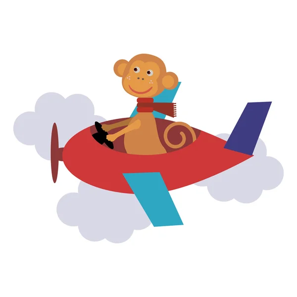 Cute monkey with scarf on transport. Vector — 스톡 벡터