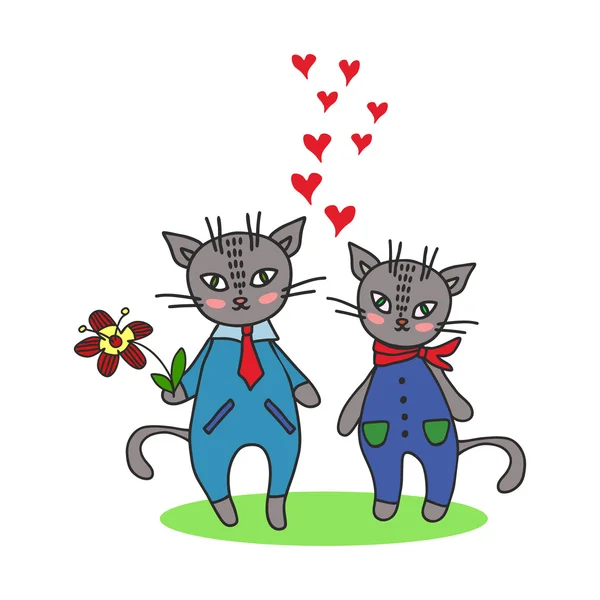 Tarjeta feliz día de San Valentín con gatos lindos — Vector de stock