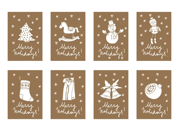 Vector Vintage Christmas and New Year cardboard tag labels — Stock Vector