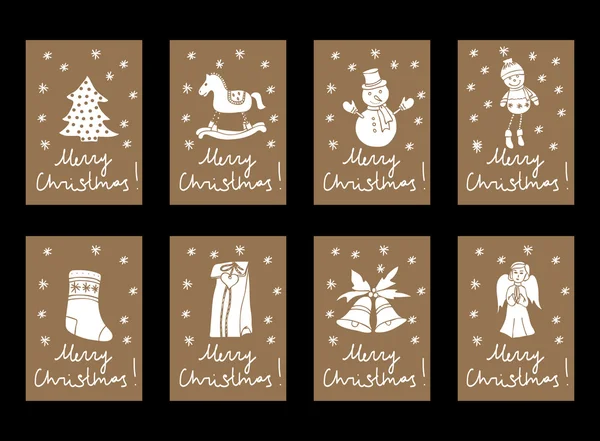 Vector Vintage Christmas and New Year cardboard tag labels — Stock Vector