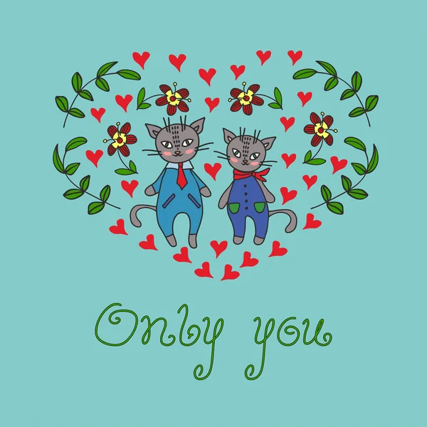 Tarjeta feliz día de San Valentín con gatos lindos — Archivo Imágenes Vectoriales