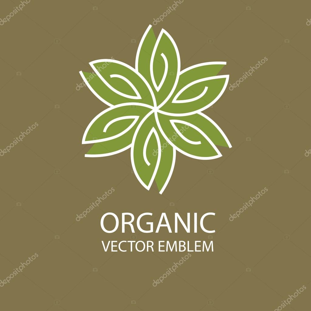 Vector abstract emblem,outline monogram, flower symbol, concept for organic shop or yoga studio, logo design template, linear logo design template, organic food and farming, green, vegan food concept