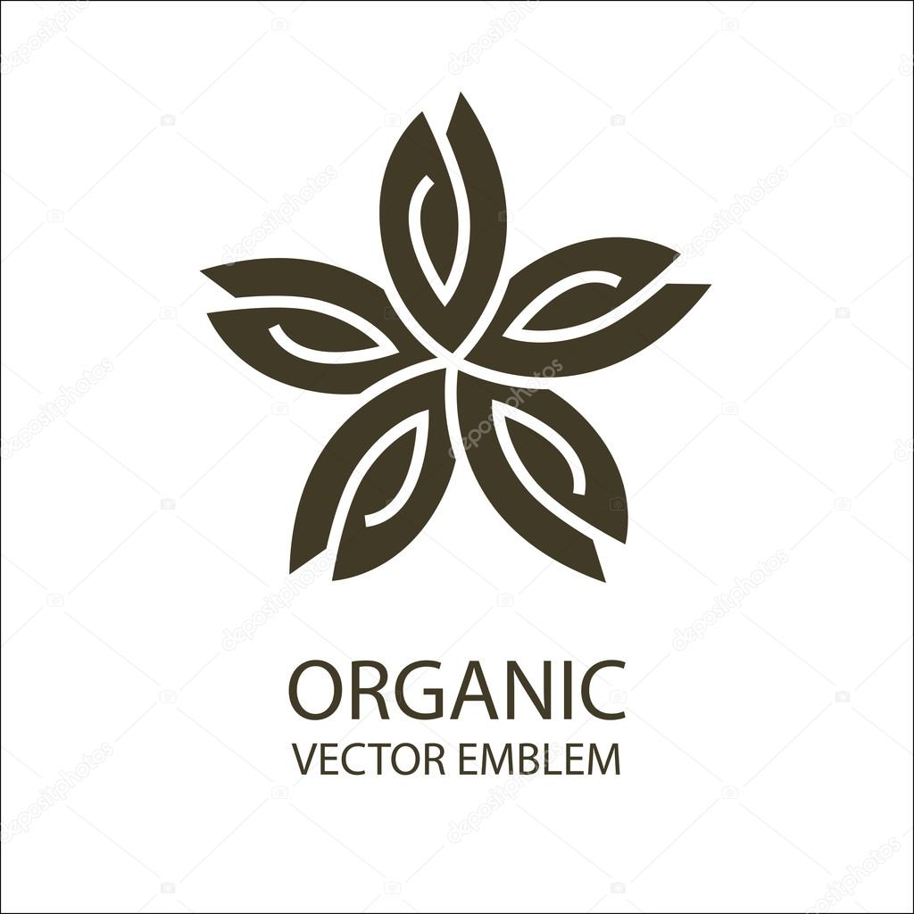 Vector abstract emblem,outline monogram,flower symbol, concept for organic shop or yoga studio,logo design template, linear logo design template,organic food and farming,green, vegan food concept,logo