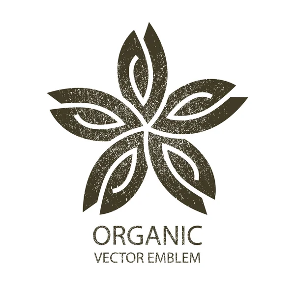 Vektor blomma organiska retro emblem svart vit, dispositionssymbol — Stock vektor