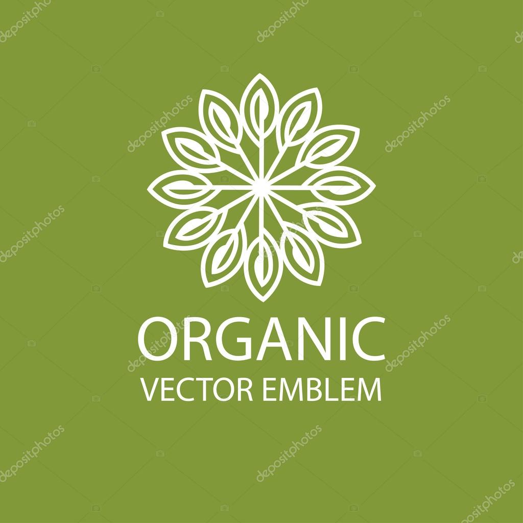 Vector abstract emblem,outline monogram, flower symbol, concept for organic shop or yoga studio, logo design template, linear logo design template, organic food and farming, green, vegan food concept
