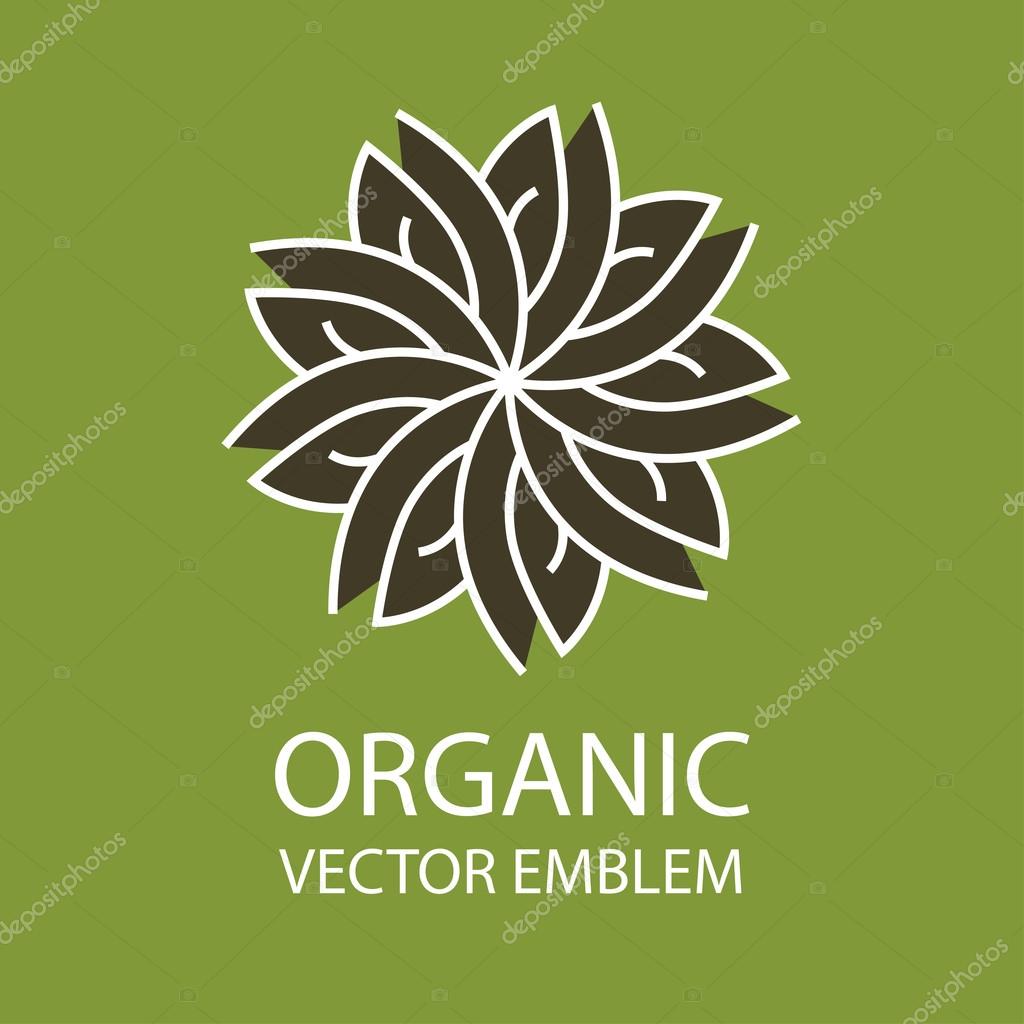 Vector abstract emblem,outline monogram, flower symbol, concept for organic shop or yoga studio, logo design template, linear logo design template, organic food and farming, green, vegan food concept