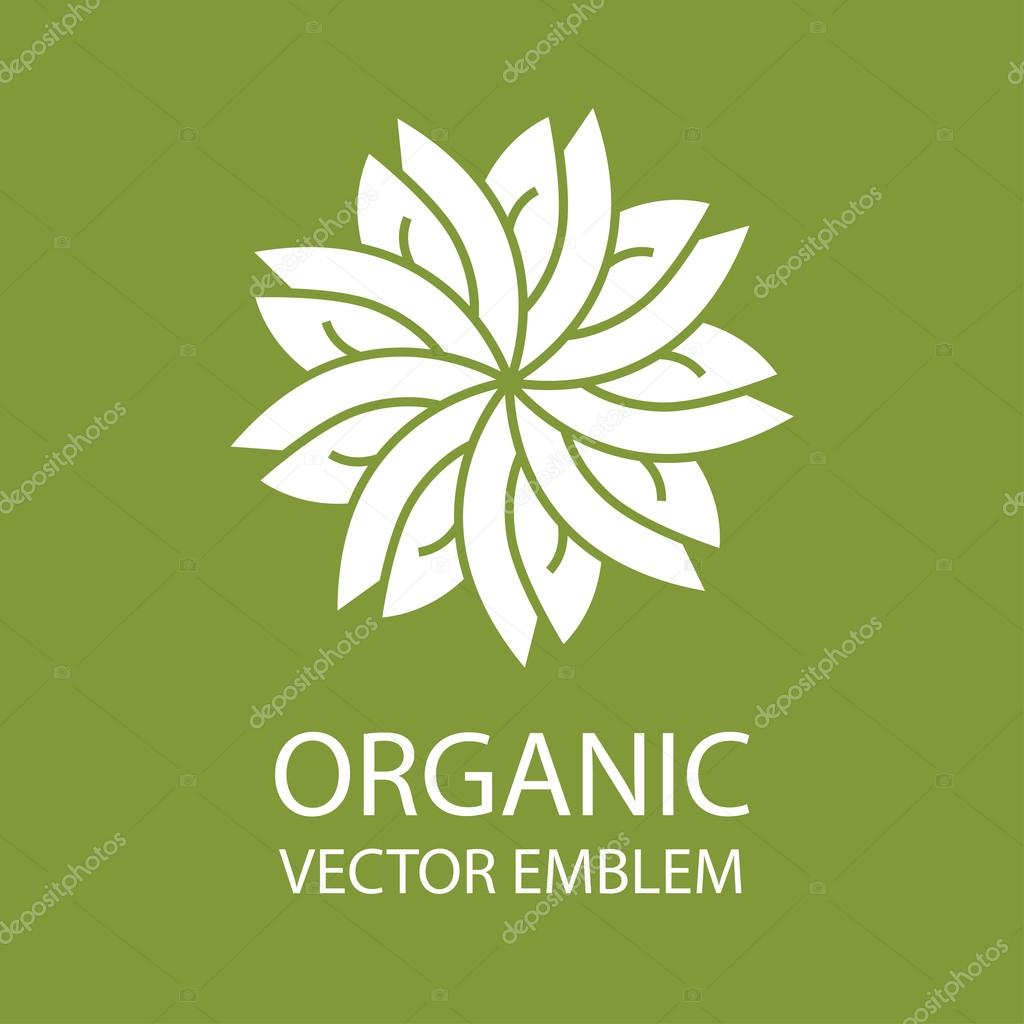 Vector abstract emblem,outline monogram, flower symbol, concept for organic shop or yoga studio, logo design template, linear logo design template, organic food and farming, green, vegan food concept