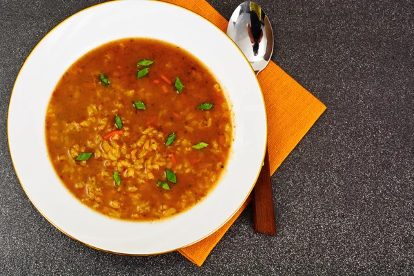 Soep-Kharcho met rijst en groenten, Curry, Chili — Stockfoto