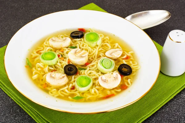 Tasty Mushroom Soup with Chinese Noodles — Stock Photo, Image