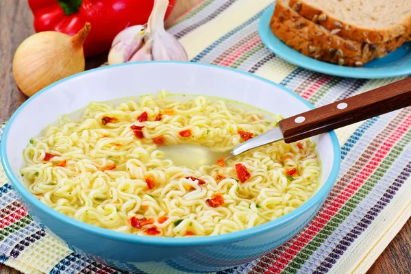 Tasty Chicken Soup with Chinese Noodles — Stock Photo, Image