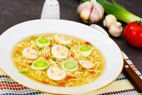 Tasty Mushroom Soup with Chinese Noodles — Stock Photo, Image