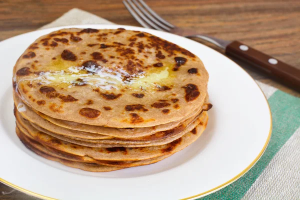 Dietary Pancakes from Flax Meal Stack — Stock Photo, Image