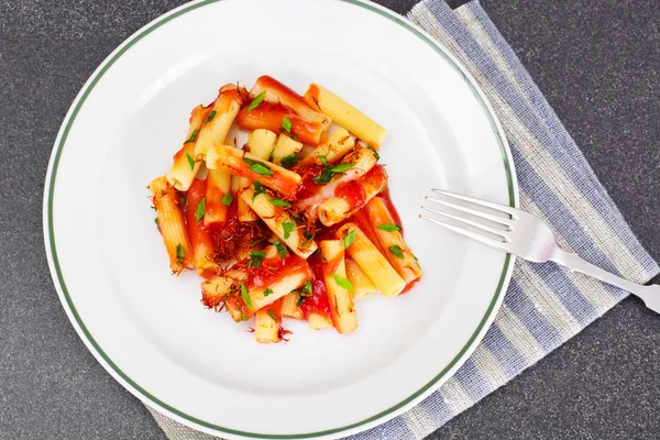 Pasta with Tomato Sauce Ketchup and Saffron — Stock Photo, Image