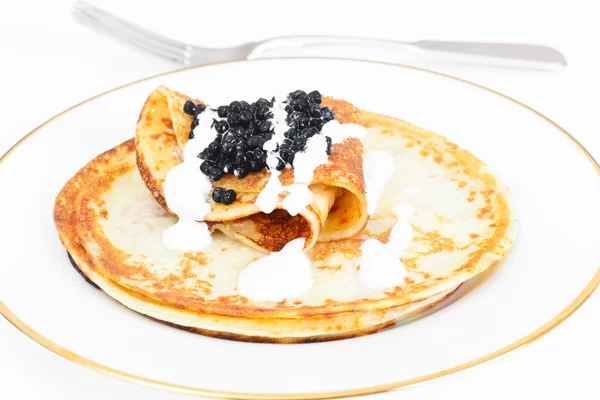 Pancakes with Black Caviar — Stock Photo, Image