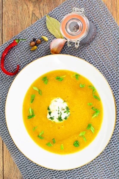 Cenoura, Abóbora Creme Sopa Dieta Alimentos . — Fotografia de Stock