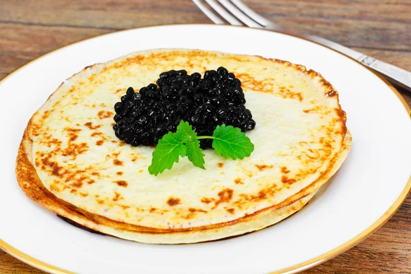 Pancakes with Black Caviar — Stock Photo, Image