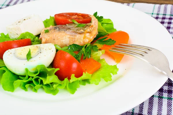 Salmão, alface, tomate e pimenta doce com ovo — Fotografia de Stock