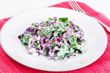 Marul, Radicchio ve doğal düşük yağlı yoğurt. Diyet yemek