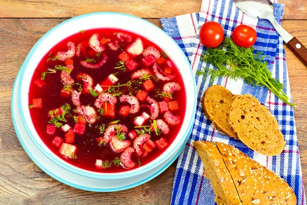 Alimentos Saudáveis: Sopa com Beterraba, Tomate e Legumes — Fotografia de Stock