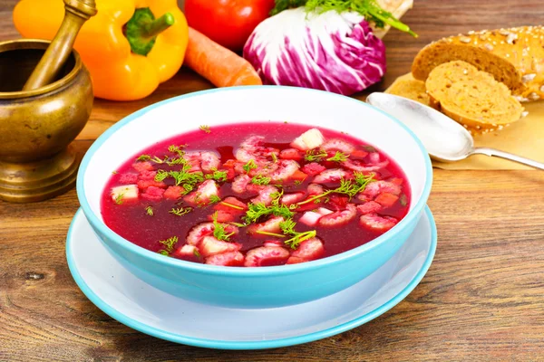 Alimentos Saudáveis: Sopa com Beterraba, Tomate e Legumes — Fotografia de Stock