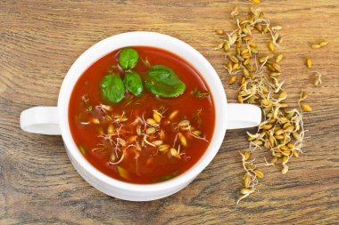 Domates çorbası Germinated tane plaka ile. Ulusal İtalyan Cui