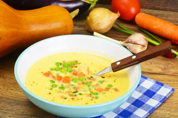 Alimento de dieta de sopa de creme de abóbora de batata — Fotografia de Stock