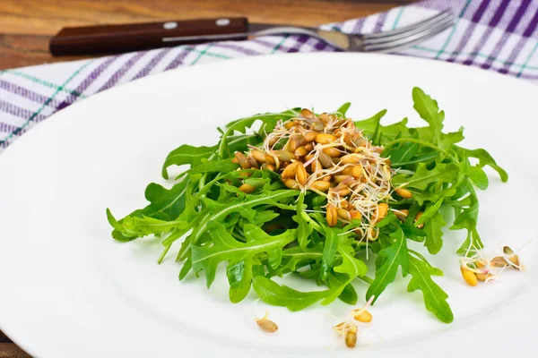 Salada de Arugula e mudas de centeio — Fotografia de Stock